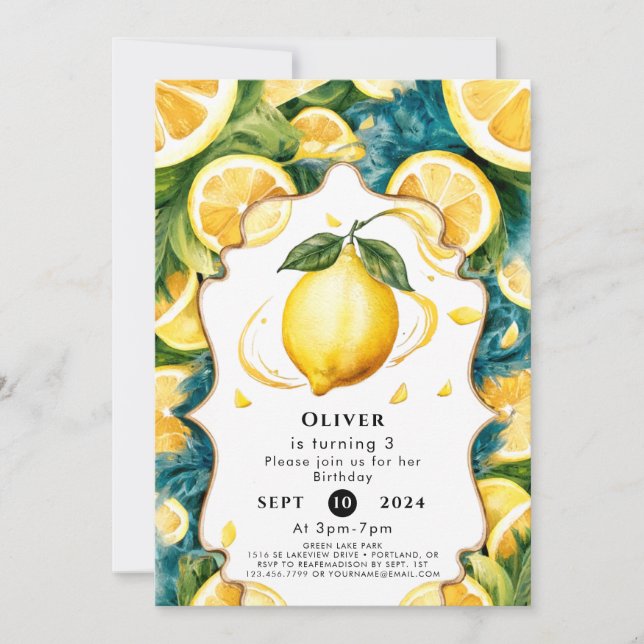 Invitation Anniversaire simple de citron de saumon (Devant)