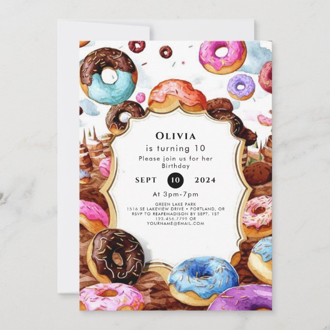 Invitation Anniversaire simple de Donut pour enfants (Devant)