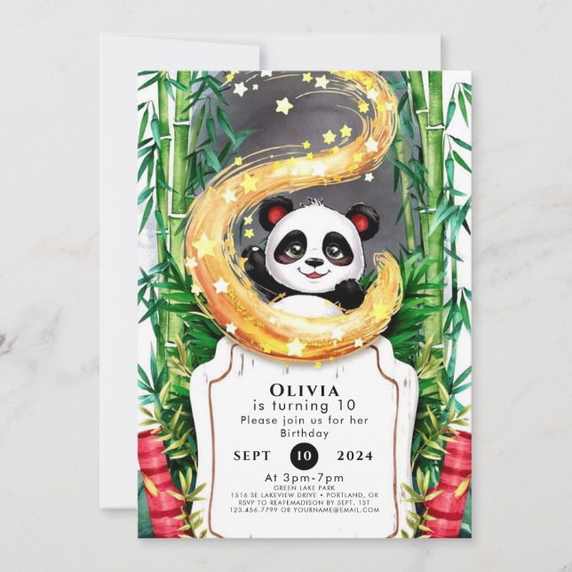 Invitation Anniversaire simple de Panda pour enfants en bambo (Devant)