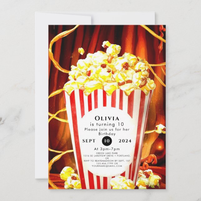 Invitation Anniversaire simple de Popcorn Boho (Devant)