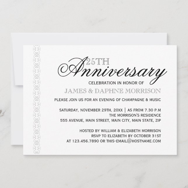 Invitation Anniversaire simple du Mariage Elegance (Devant)