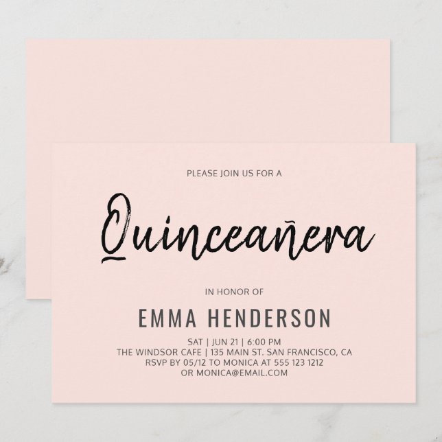 Invitation Anniversaire simple et moderne de Quinceanera (Devant / Derrière)