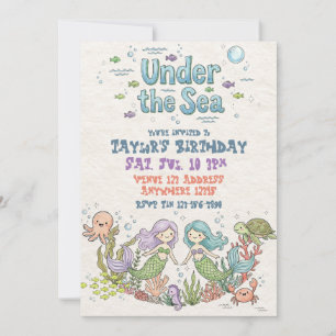 Invitation Anniversaire Sirènes Caucasiennes Sous La Mer