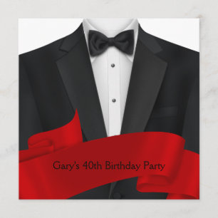 Invitation Anniversaire Smoking Rouge et Noir pour