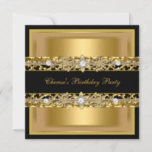 Invitation Anniversaire Soirée Elégante Black Gold Diamond Je