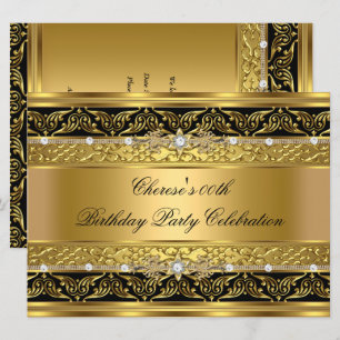 Invitation Anniversaire Soirée Elégante Gold Diamond Black Tr