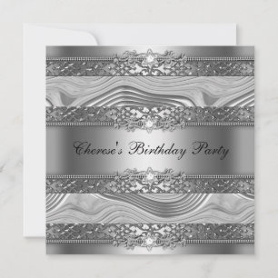Invitation Anniversaire Soirée Elégante Silver Swirl Diamond