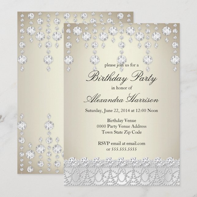 Invitation Anniversaire Soirée Plutôt Cristal Argent Sepia Di (Devant / Derrière)