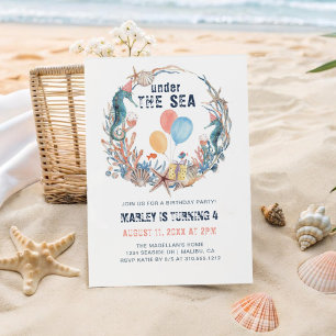 Invitation Anniversaire Sous l'Océan Hippocampe Coquillage Ét