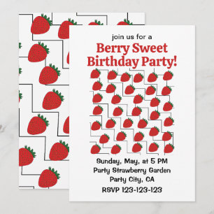 Invitation Anniversaire sucré aux fraises à rayures Chevron
