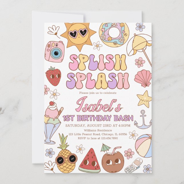 Invitation Anniversaire super de Splish Splash Beach (Devant)