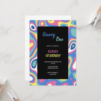 Invitation anniversaire super vert, bleu, rose et jaune