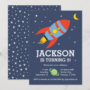 Invitation Anniversaire sur le thème de la fusée et de la lun