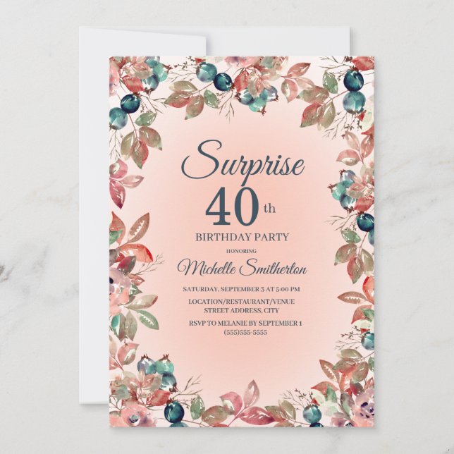 Invitation Anniversaire Surprise 40ème Femmes rose Turquoise  (Devant)