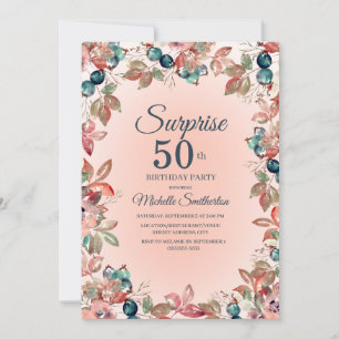 Invitation Anniversaire Surprise 50ème Femmes rose Turquoise 