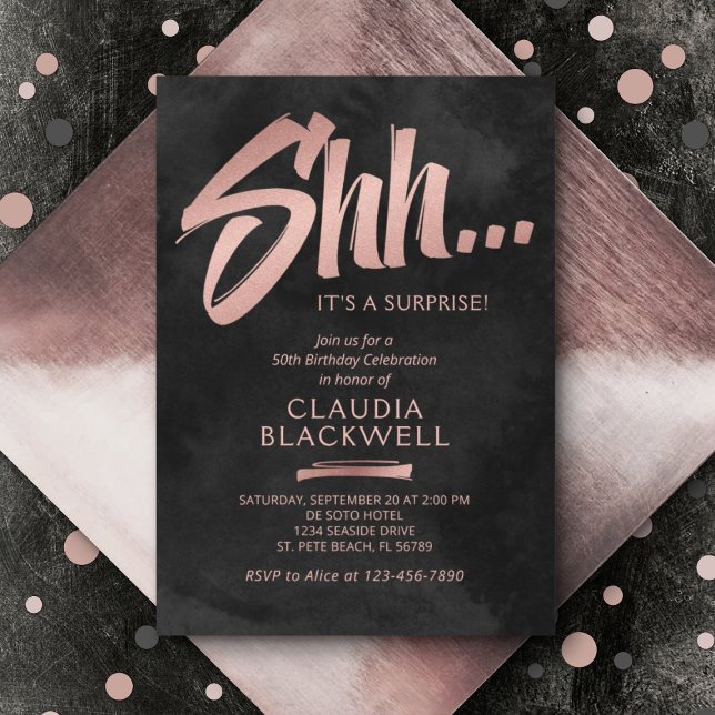 Invitation Anniversaire Surprise Black Rose Gold (Créateur téléchargé)