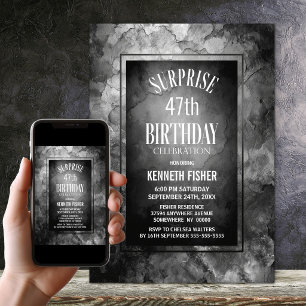 Invitation Anniversaire Surprise en Pierre Grise Ardoise Mode