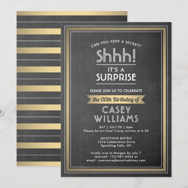 Invitation Anniversaire Surprise Party Black Chalkboard et Go (Devant / Derrière)