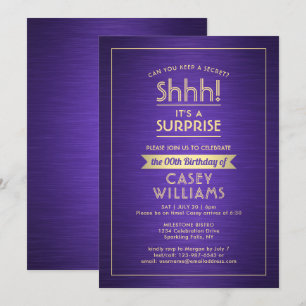 Invitation Anniversaire Surprise Party brossé violet et or