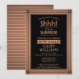 Invitation Anniversaire Surprise Party Élégant noir et cuivre