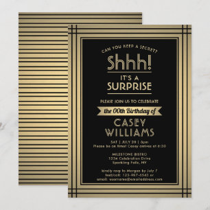 Invitation Anniversaire Surprise Party Shhh! Élégant noir et 