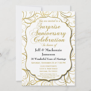 Invitation Anniversaire Surprise White Gold Swirl