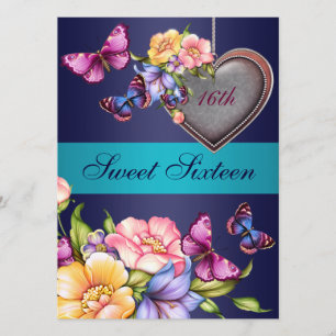 Invitation anniversaire Sweet16 à motif papillon f
