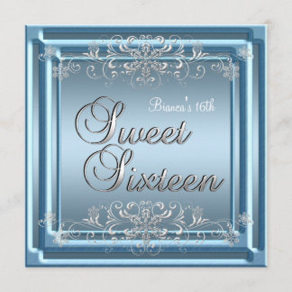 Invitation Anniversaire Sweet Sixteen Fille Adolescente Bleu