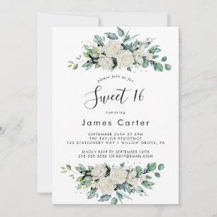 Invitation Anniversaire Sweet Sixteen Fleurs Blanches Élégant