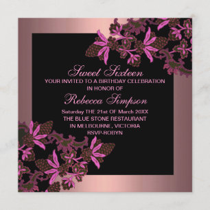 Invitation anniversaire Sweet Sixteen fleurs rose