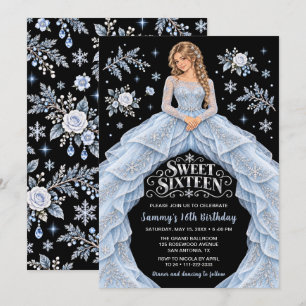 Invitation Anniversaire Sweet Sixteen Flocon de Neige d'Hiver