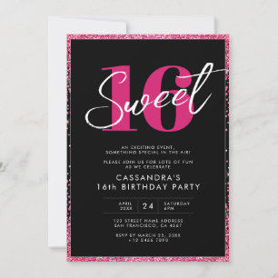 Invitation Anniversaire Sweet Sixteen Pailleté Glamour Rose N