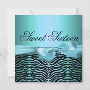 Invitation anniversaire Sweet Sixteen Zèbre/Bleu r