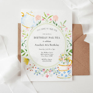 Invitation Anniversaire Tea Party Whimsical Fleur sauvage Inv