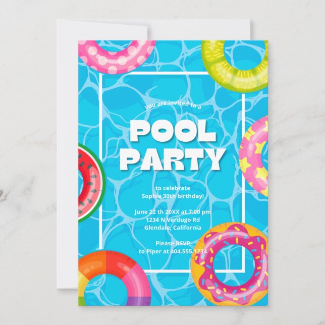 Invitation Anniversaire tendance de la piscine de Palm Spring (Devant)