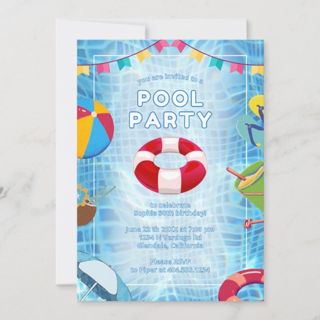 Invitation Anniversaire tendance de la piscine de Palm Spring (Devant)