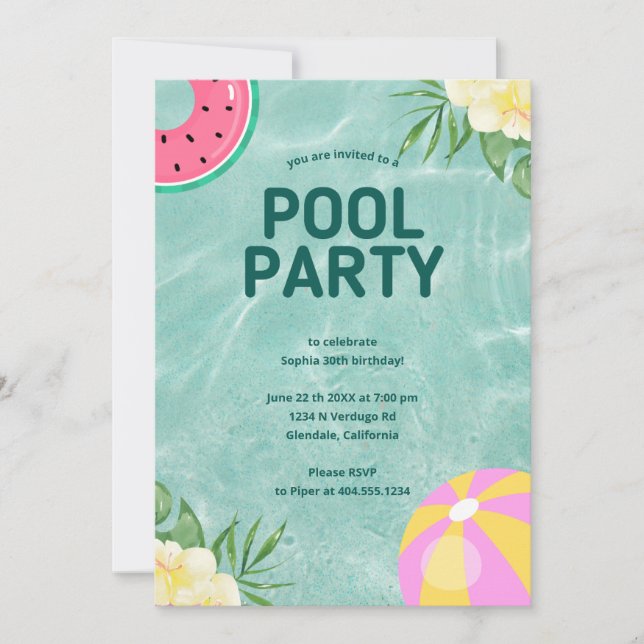 Invitation Anniversaire tendance de la piscine de Palm Spring (Devant)