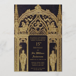 Invitation Anniversaire Thème Médiéval Chevalier Noir Or Goth