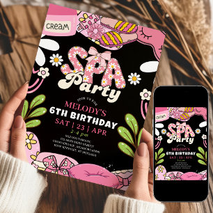 Invitation Anniversaire Thème Spa Fleur Retro Noir et Rose