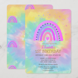 Invitation Anniversaire Tie Dye Arc-en-ciel Aquarelle Frais