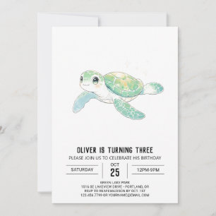 Invitation Anniversaire Tortue de Mer Menthe Fantaisiste
