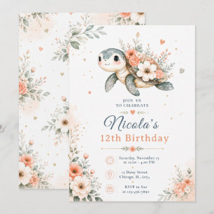 Invitation Anniversaire Tortue Florale
