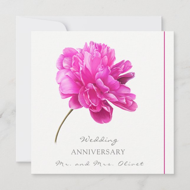 Invitation Anniversaire Toutes Années Pivoine Rose Clair (Devant)