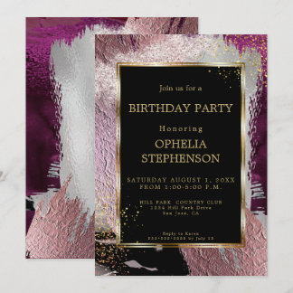 Invitation Anniversaire | Trait de brosse en métal gras Faux