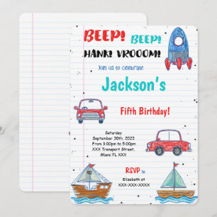 Invitation Anniversaire Transport Aquarelle