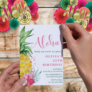 Invitation Anniversaire tropical de l'Aloha Pineappa Floral L