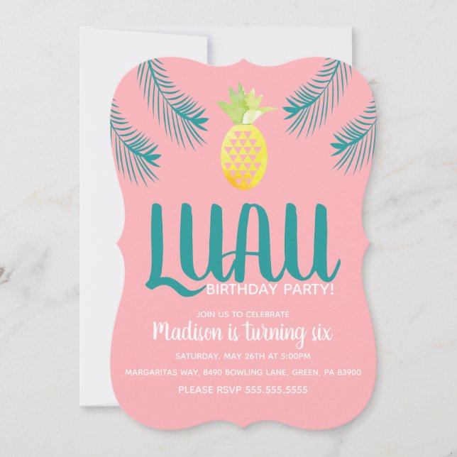 Invitation Anniversaire tropical de l'ananas Luau (Devant)