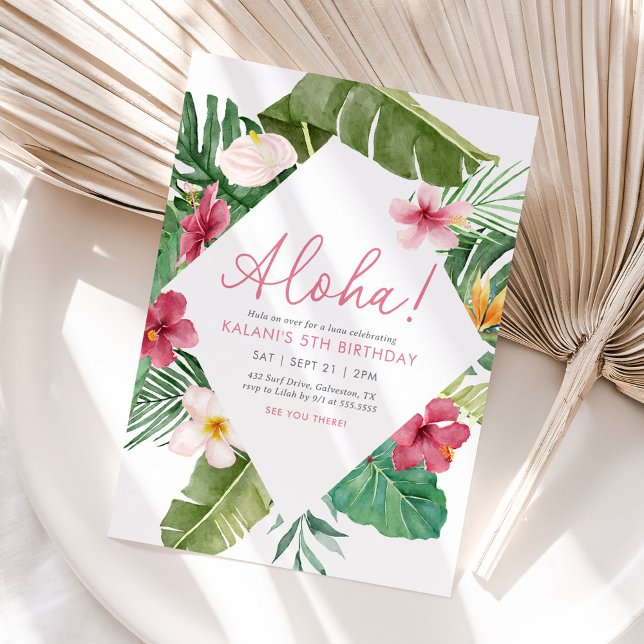 Invitation Anniversaire tropical rose Aloha (Créateur téléchargé)