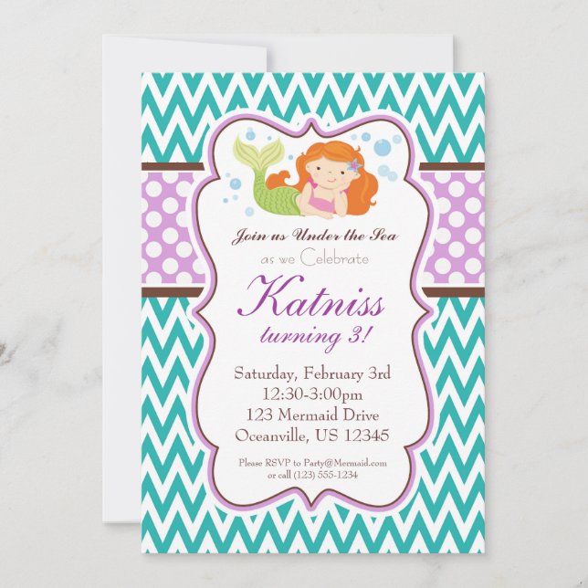Invitation Anniversaire Turquoise de Chevron et de Polka Pot  (Devant)