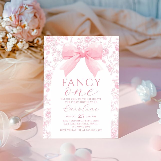 Invitation anniversaire un an fantaisie toile rose (Créateur téléchargé)